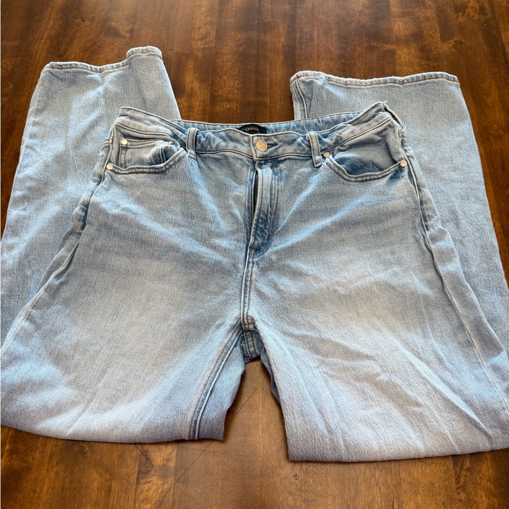 Women’s Quince Comfort Stretch High Rise Relaxed Straight Jeans Light Wash 32